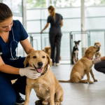 Cães resgatados recebem cuidados de profissionais em abrigo de proteção animal